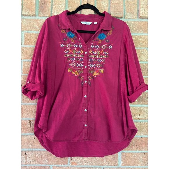 Great Northwest Indigo Embroidered Hot Pink Button-Down Shirt L - Picture 2 of 11